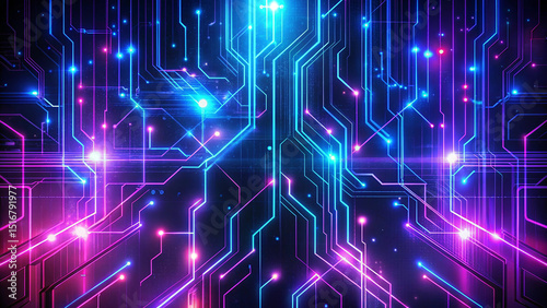 Abstract neon circuit board technology background digital lines