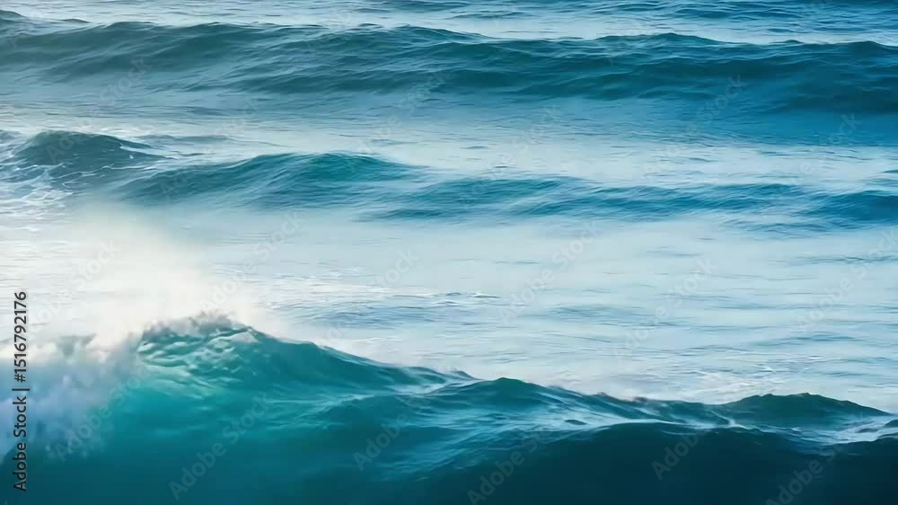 Powerful Ocean Wave Breaking with Turbulent Water Surface in Aerial View Powerful Ocean Wave Breaking with Turbulent Water Surface in Aerial View