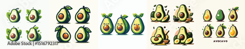 vector set of avocado fruit
