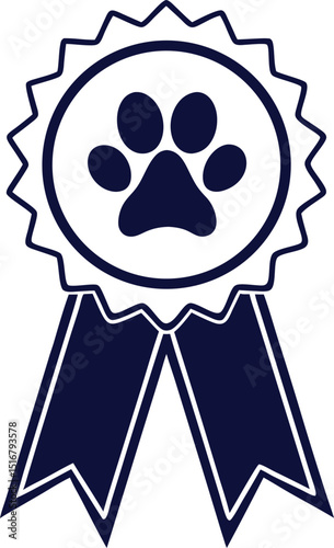 Award ribbon with paw print icon for pet achievement and veterinary care vector illustration