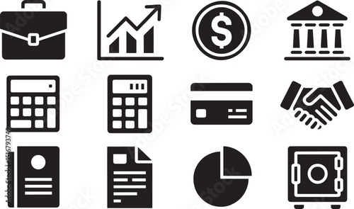 Financial Business Icons Set Vector Illustration Finance Investment Banking Accounting Management Strategy Planning Analysis Growth Success