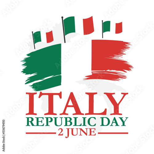 Italy republic day vector banner, greeting card. Italian wavy flag in 2nd of June national patriotic holiday. Italy republic day greeting card, banner, vector illustration.