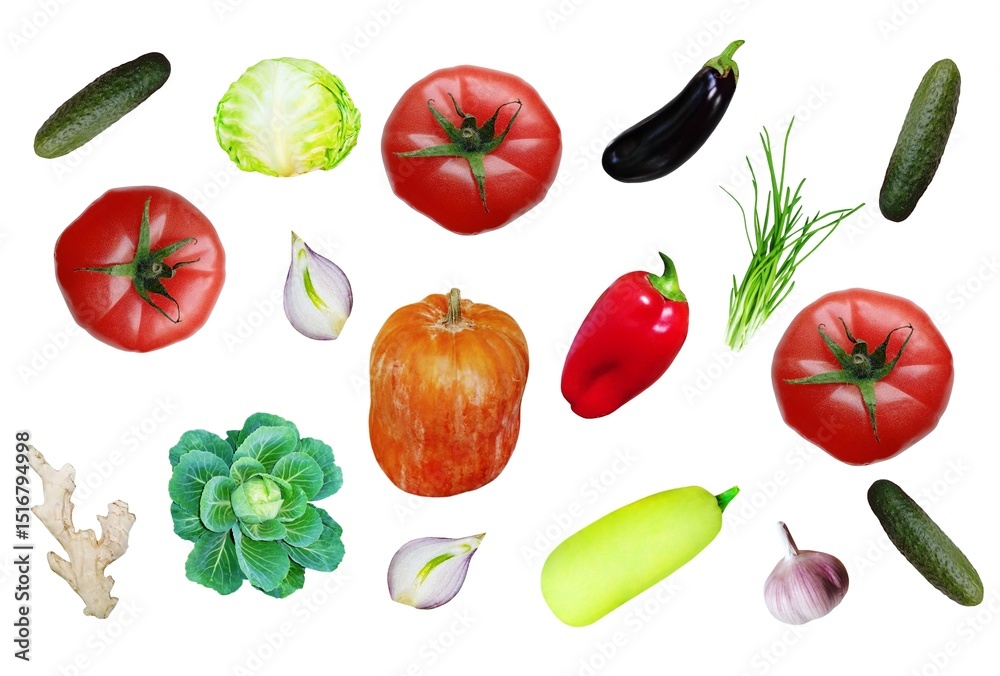 Set of fresh juicy appetizing vegetables on a white background Set of fresh juicy appetizing vegetables on a white background