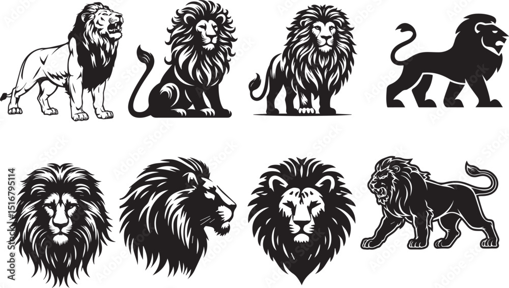 Fototapeta premium set of lion silhouette