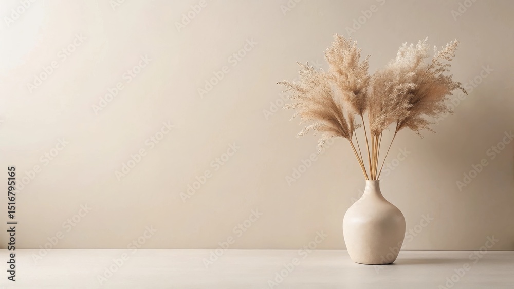 Naklejka premium Neutral-toned dried floral arrangement in a minimalist vase against a muted backdrop