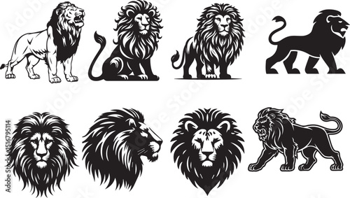 set of lion silhouette