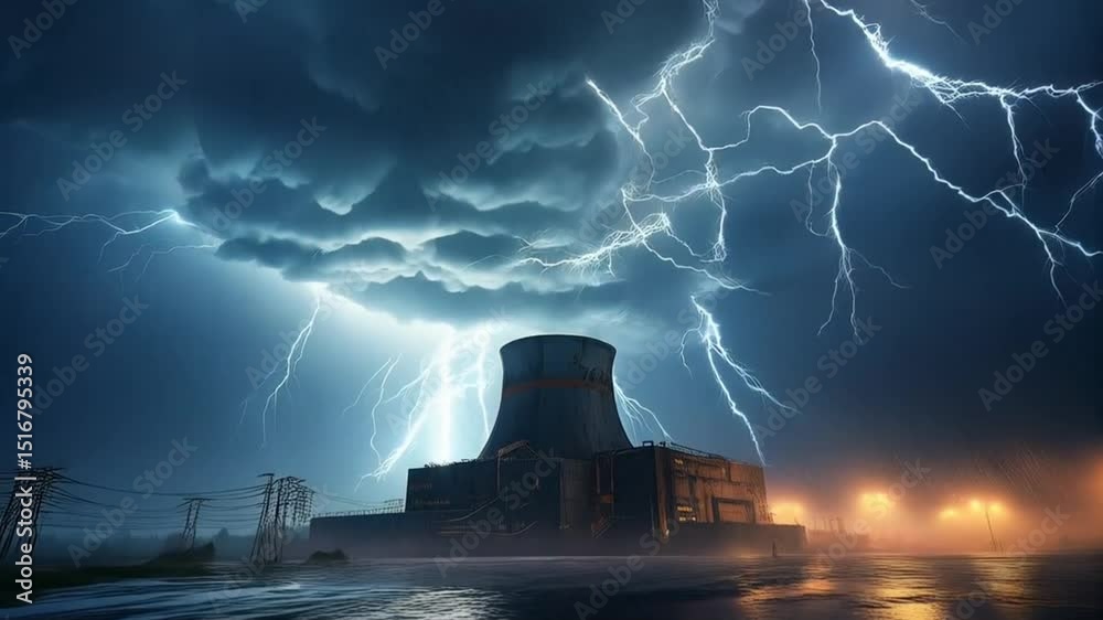 Ein Atomkraftwerk während eines heftigen Gewitters