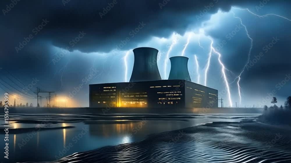 Ein Atomkraftwerk während eines heftigen Gewitters