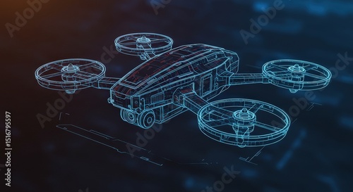 3D blueprint of advanced drone technology showcasing intricate design and engineering details