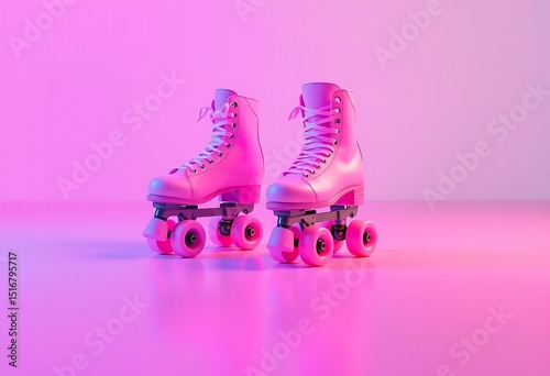 Pair of Pink Roller Skates in a Neon Lit Environment
