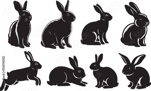 set of rabbits silhouettes