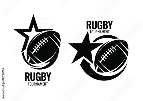Rugby ball icons. Original sign in a black and white color. Symbol or emblem. vector illustration