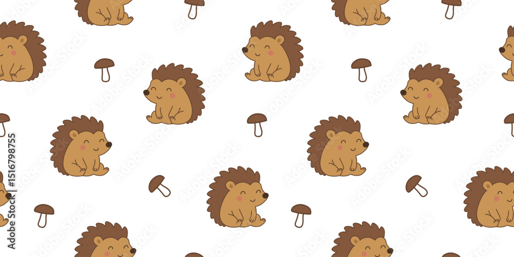 Obraz premium Whimsical hedgehogs with mushrooms in a fun layout
