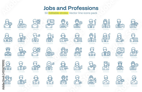 Jobs and Professions line icon pack. Jobs and Professions Stroke icon set. Editable Stroke icon