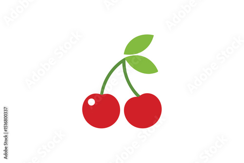 Glossy Cherry Icon with Two Connected Fruits