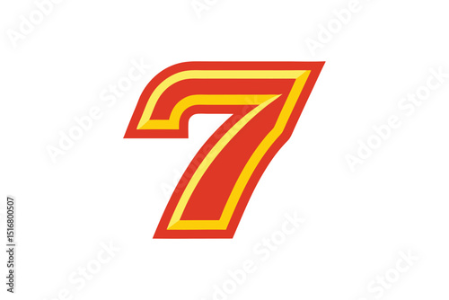 Lucky Number 7 Icon in Red with Golden Outline