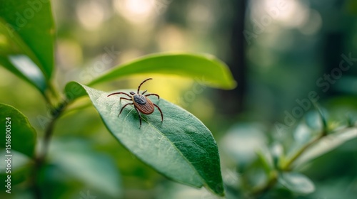 Wallpaper Mural Close-up of a tick on a green leaf with soft blurred forest background,  Torontodigital.ca