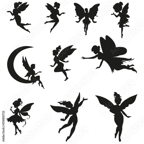 Set Of 10 High Quality fairy silhouette Vector File