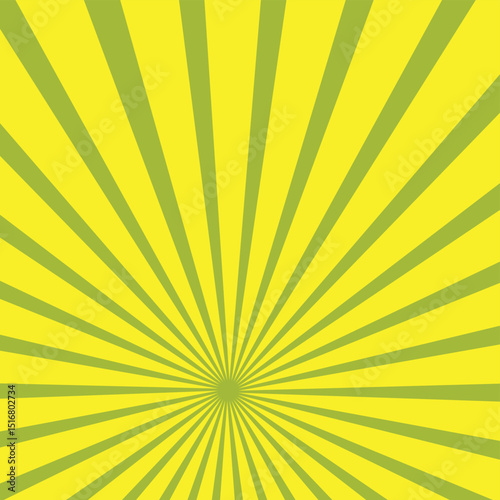 Yellow sun ray background. Amber yellow swirl radial beam sunrise or sunset light retro design illustration. Light sunburst glowing background.