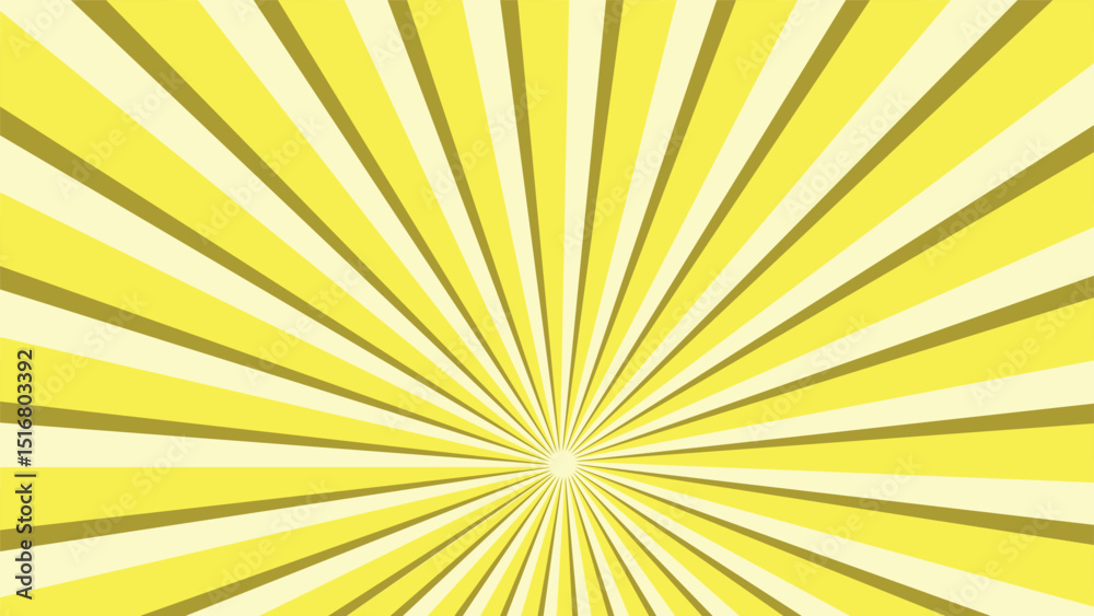 Fototapeta premium Yellow sun ray background. Amber yellow swirl radial beam sunrise or sunset light retro design illustration. Light sunburst glowing background.