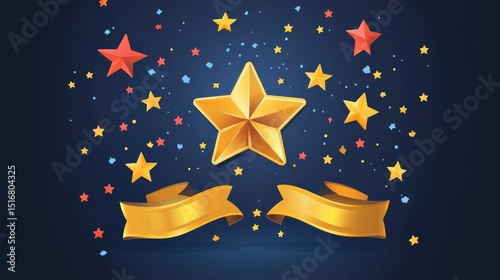 Best monthly employee business diploma recognition award template. Best employee certificate, honorary banner with golden star illustration illustration , no logos, no brands