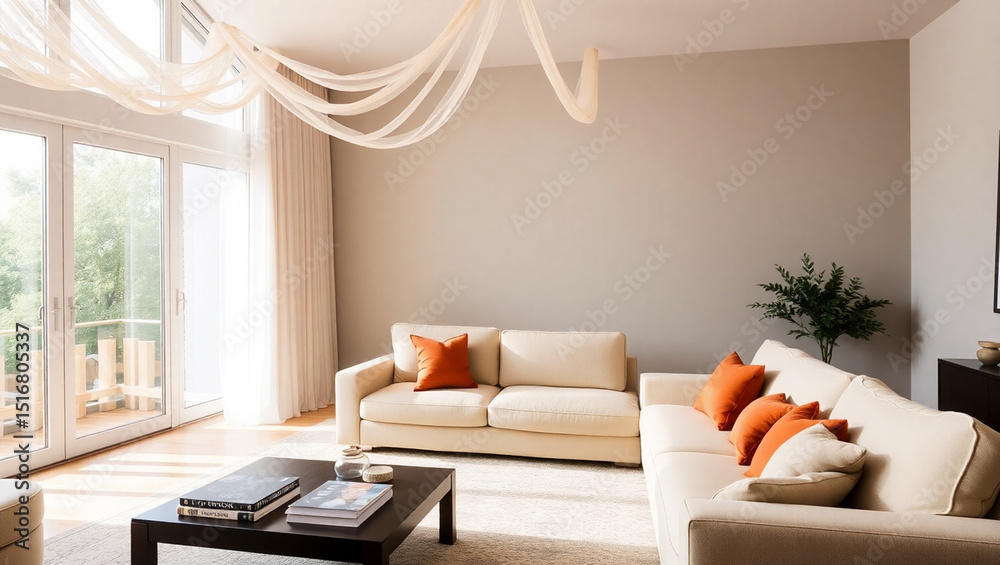 Fototapeta premium Interior of a living room with a sofa and a coffee table