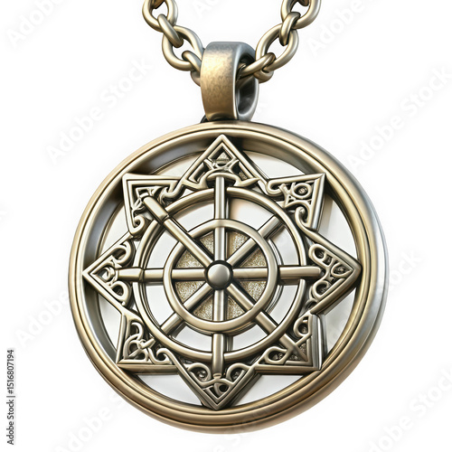 An intricately designed pendant featuring a detailed compass and a star pattern, exuding an antique charm and a sense of adventure.