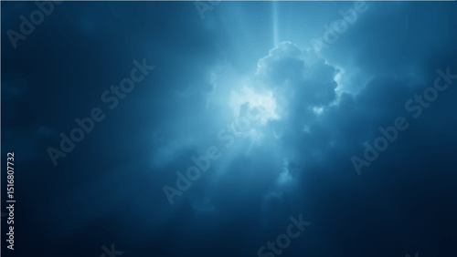 Abstract dark blue sky with light rays and a hint of smoke texture.