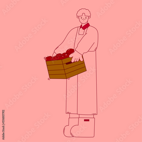 male farmer holding box of fresh apples