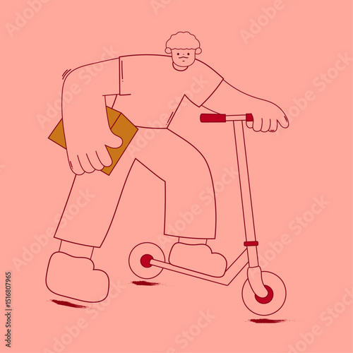 man riding scooter with parcel delivery concept