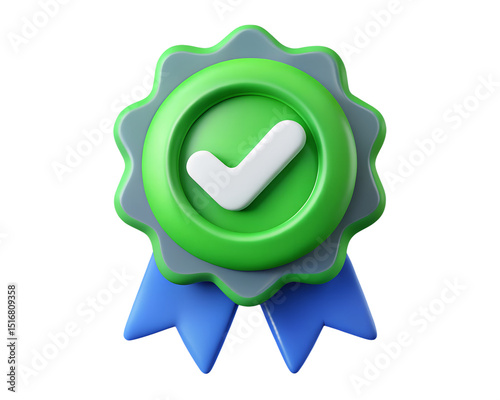3D High quality guarantee symbol, Medal button with checkmark icon isolated on a transparent background
