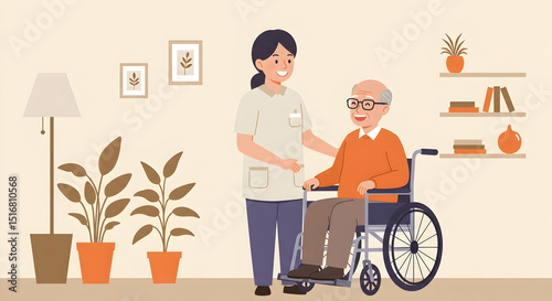 Wallpaper Mural Caring nurse assisting senior in wheelchair homecare elderly support Torontodigital.ca