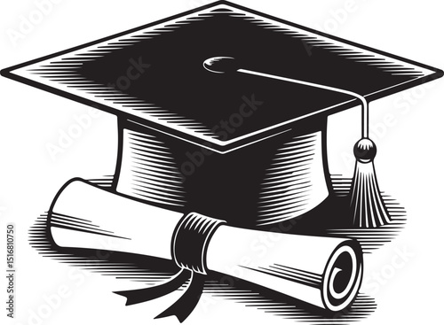 Graduation cap and education diploma vector icon