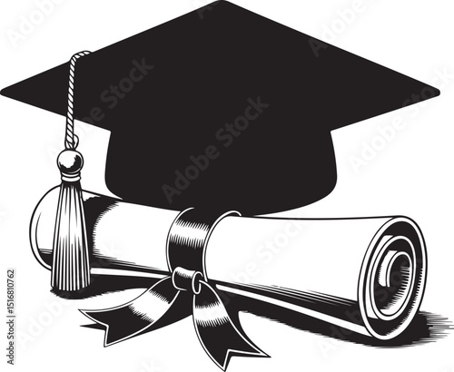 Graduation cap and education diploma vector icon