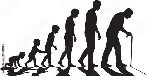 Life cycles of man from a little baby to senior man silhouette vector illustration.