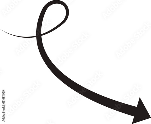 Arrow icon. Hand drawn black line doodle arrow, curve arrow vector. Sketch curved dashed arrows design isolated on transparent background. Direction shape for web and app.