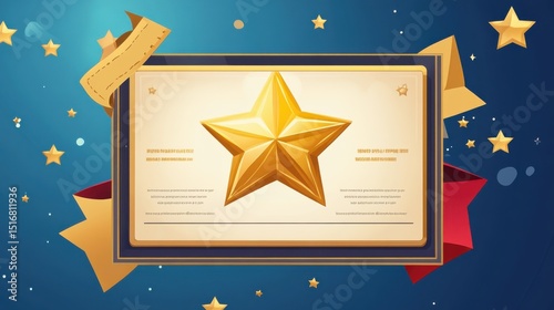Best monthly employee business diploma recognition award template. Best employee certificate, honorary banner with golden star illustration illustration , no logos, no brands