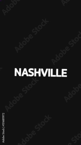 NASHVILLE appears in animated text filling the background with circular mask rotation, zoom transition, and a blank circle center on black.