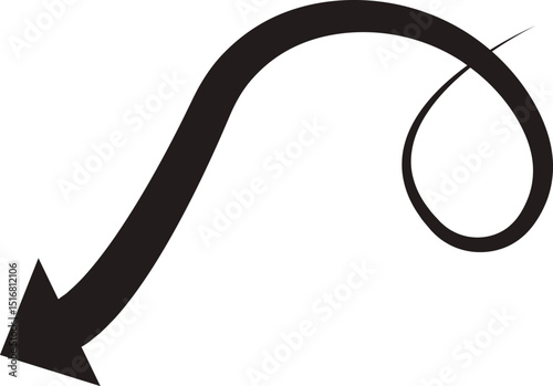 Arrow icon. Hand drawn black line doodle arrow, curve arrow vector. Sketch curved dashed arrows design isolated on transparent background. Direction shape for web and app.