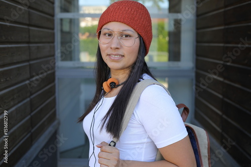 Cute ethnic woman with 1980s vibes 