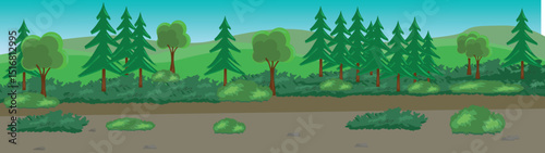 Cartoon hills and fields, nature panorama landscape background design