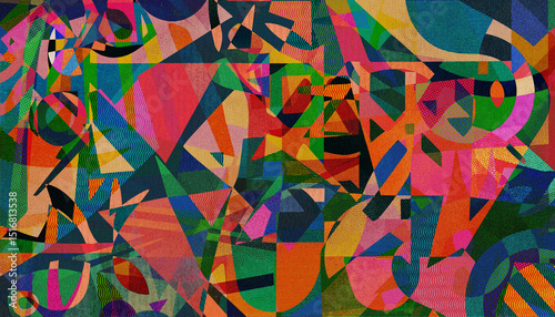 Silent Tapestry - Colorful Abstract Geometric Collage with Overlapping Shapes and Textured Patterns
