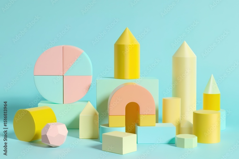 Obraz premium Pastel geometric shapes creating a playful and modern minimalist arrangement