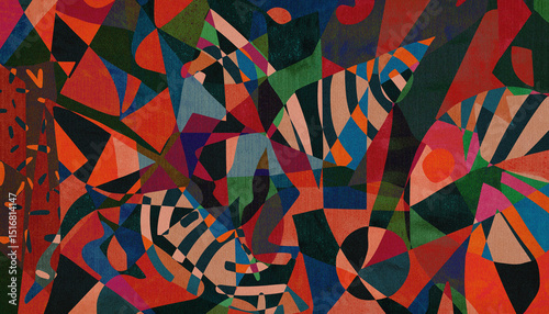 Luminous Fragments - Colorful Abstract Geometric Collage with Overlapping Shapes and Textured Patterns