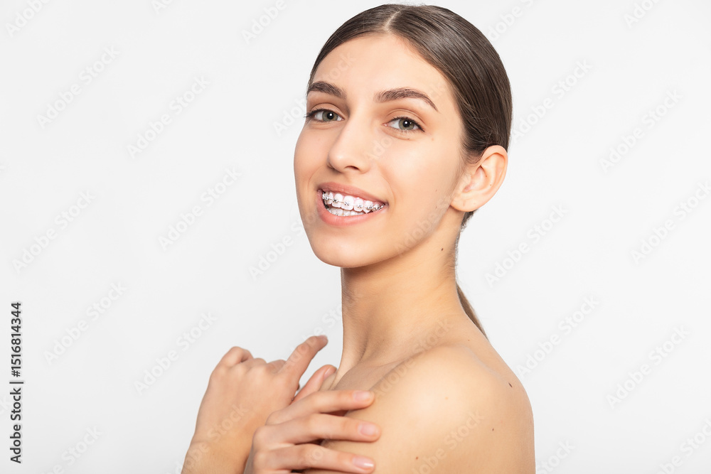Close up portrait of Smiling Teen girl showing dental braces. Close up portrait of Smiling Teen girl showing dental braces.