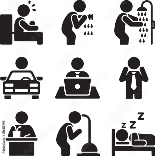 Man Daily Routine People Icon Sign Symbol Pictogram