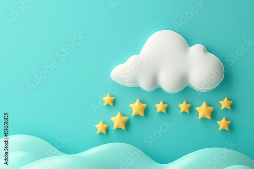 Stylized celestial scene featuring a soft white cloud and bright yellow stars