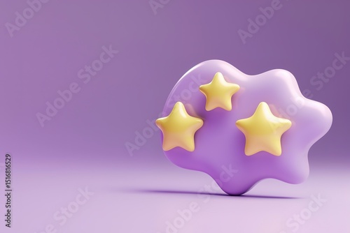 Three stars on a purple blob whimsical bright and cheerful on a violet backdrop