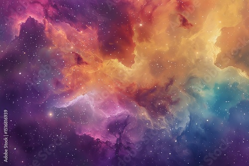 Vibrant cosmic clouds drift amidst a sea of stars illuminating the vast expanse
