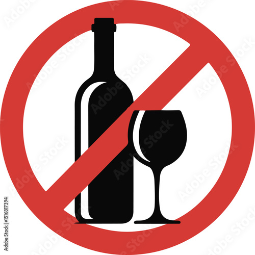 No alcohol sign,No alcohol drink sign,Prohibition sign for alcohol. Vector illustration.